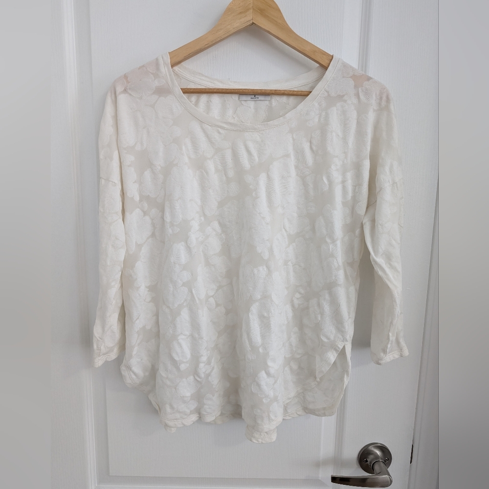 Aritzia Babaton White Floral Jacquard Semi-Sheer Shirt - Size Medium